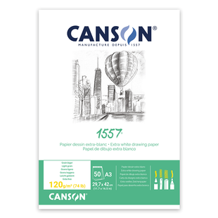 Склейка для эскизов 1557, А3, 29,7x42 см, 120 г/м2, 50 листов, белый цвет, Canson