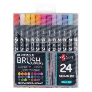 Набор маркеров акварельных SANTI Brush Marker, двусторонние, 24 штуки