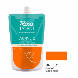 Фарба акрилова оранжева, 06, 200 мл, ROSA Talent