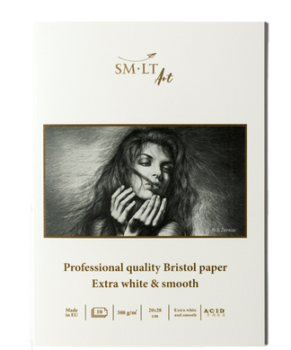 Блокнот для графики Smiltainis Pro Create Bristol, 20х28 см, 308 г/м2, 10 листов, экстра белый, Authentic