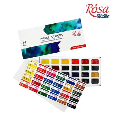 Набор акварельных красок 24 цвета, кювета, картон, ROSA Studio