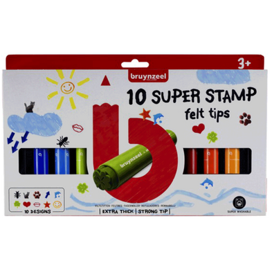Набор детских фломастеров-штампов Super Stamp, 10 цветов, Bruynzeel