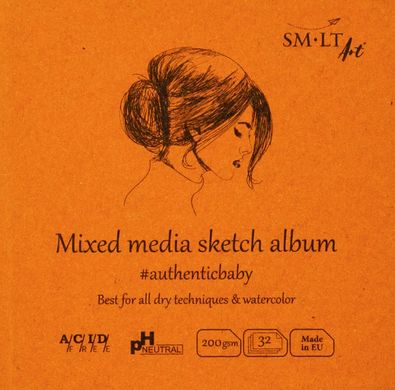 Альбом Authentic Baby Mixed Media, 9x9 см, 200 г/м2, 32 аркуші, Smiltainis
