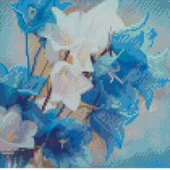 Алмазна мозаїка Strateg ПРЕМІУМ Блакитні квіточки 30х30 см CA-0038