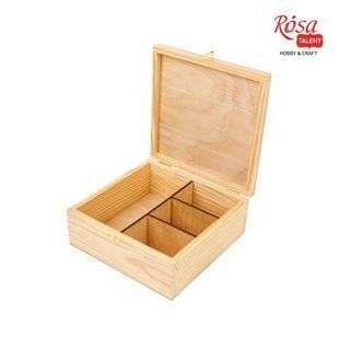 Скринька дерев'яна з замком, 4 секції різного розміру, 20x20x8 см, ROSA TALENT