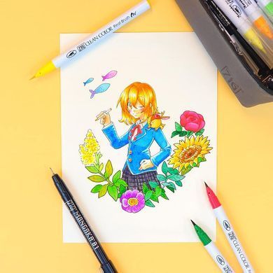 Набір маркерів ZIG Clean Сolor real brush colors, 2 лайнера, пенал, Kuretake