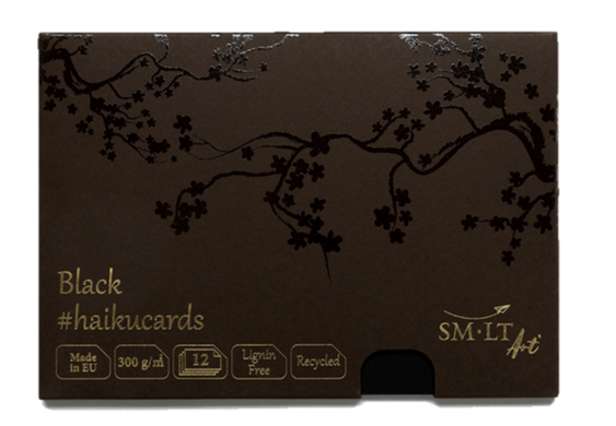 Набор открыток для акварели HAIKU, 14,8x21 см, 300 г/м², 12 листов, в коробке, черные, Smiltainis