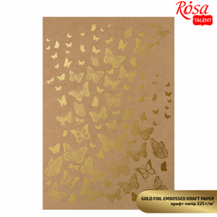 Папір дизайнерський Gold Butterflies, А4, 21x29,7 см, 225г/м², двосторонній, матовий, з тисненням, ROSA TALENT