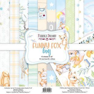Набір паперу для скрапбукінгу Funny fox boy, 20x20 см, 200 г/м&sup2;, двосторонній, 10 аркушів, Fabrika Decoru