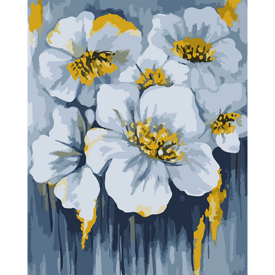 Картина за номерами Блакитні квіти у золоті, 40х50 см, металізовані фарби, Santi
