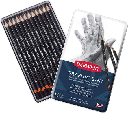 Набір графітних олівців Graphic Designer Medium, металева коробка, 12 штук, Derwent