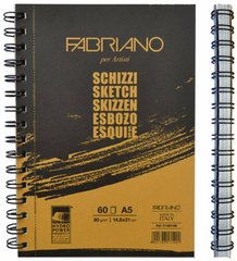 Альбом для ескізів на спіралі Schizzi Sketch А5, 14,8х21 см, 90 г/м2, 60 аркушів, Fabriano