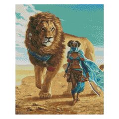 Алмазная мозаика Strateg ПРЕМИУМ Девушка со львом 40х50 см FA40828