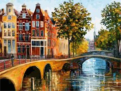 Полотно на картоні з контуром, Пейзаж №2 Амстердам, 30х40 см, бавовна, акрил, Rosa Start
