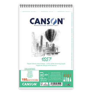 Альбом для рисунка на спирали, 30 листов, 180 г/м2, А5 14,8x21 см, белый, Canson