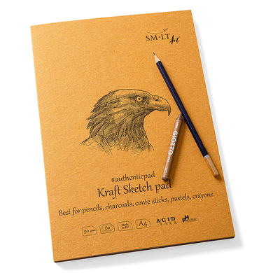 Альбом-склейка для рисунка Authentic Kraft А4, 21х29,7 см, 90 г/м2, коричневый, 60 листов, Smiltainis