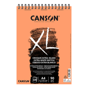Альбом для эскизов на спирали XL Extra White, 120 листов, 90 г/м2, А4 21x29,7 см, белый, Canson