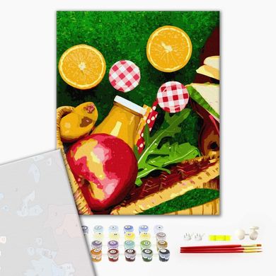 Картина по номерам с окрашенными сегментами Апельсины из корзинки, 40x50 см, Brushme