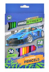 Набір кольорових олівців Street racing, 36 кольорів, 18 штук, YES