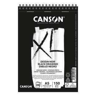 Альбом для эскизов на спирали XL Dessin Black, 30 листов, 150 г/м2, А5 14,8x21 см, черный, Canson