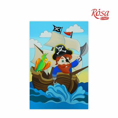 Полотно на картоні з контуром, Мультфільм №31 Пірат на кораблі, 20x30 см, бавовна, акрил, Rosa Start