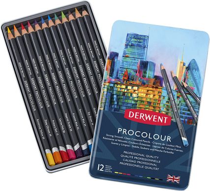 Набір кольорових олівців Procolour, металева коробка, 12 штук, Derwent