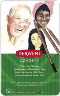 Набір акварельних олівців Academy Watercolour Skintones, 12 штук, металева коробка, Derwent