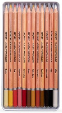 Набір акварельних олівців Academy Watercolour Skintones, 12 штук, металева коробка, Derwent