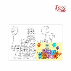 Холст на картоне с контуром, Мультфильм №33 Котики с шариками, 20x30 см, хлопок, акрил, Rosa START