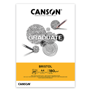 Блокнот бумаги для рисунка Graduate Bristol, 20 листов, 180 г/м2, А4 21x29,7 см, белый, Canson