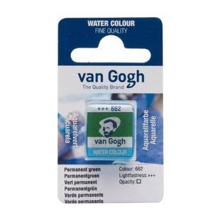 Краска акварельная Van Gogh (662), Зеленый устойчивый, кювета, Royal Talens