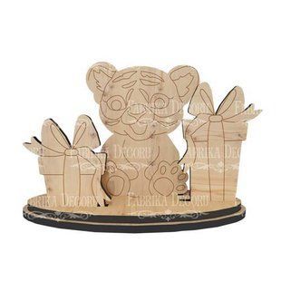 Заготовка для декорирования Тигренок с подарками №423, 6,5х8,5х12,5 см, МДФ, Fabrika Decoru