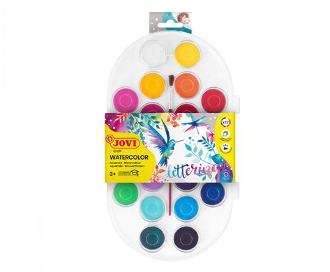 Набір акварельних фарб JOVI 22 кольори в таблетованій сухій формі 30 мм + пензлик