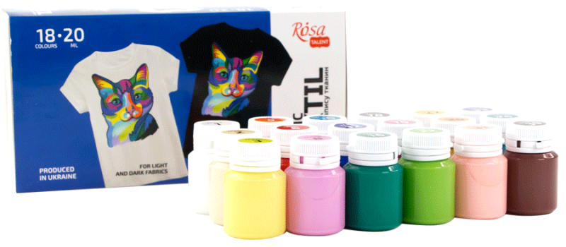 Набор красок для росписи тканей CAT ROSA TALENT, 18 цветов 20 мл
