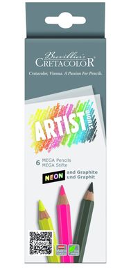 Набор цветных неоновых карандашей МЕГА Artist Studio Line 5 штук + графитовый МЕГА НВ, Cretacolor