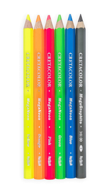 Набор цветных неоновых карандашей МЕГА Artist Studio Line 5 штук + графитовый МЕГА НВ, Cretacolor