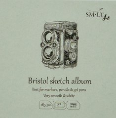 Альбом для ескизов Authentic Bristol Layflat, 14,8x14,8 см, 185 г/м2, 32 листа, белый, гладкий, Smiltainis