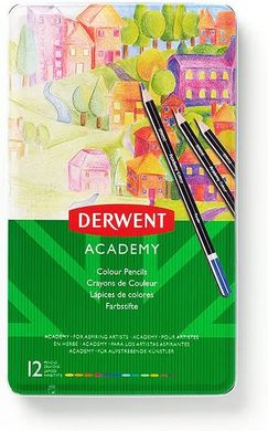Набір кольорових олівців Academy, металева коробка, 12 штук, Derwent