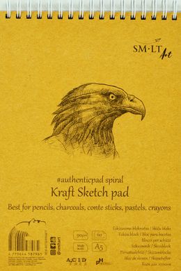 Альбом для ескізів на спіралі Authentic Kraft А5, 90 г/м2, 60 аркушів, коричневий, Smiltainis