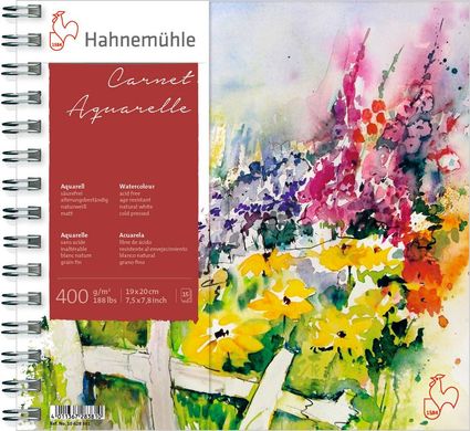 Альбом для акварели на спирали Carnet Aquarelle, 19x20 см, 400 г/м², CP, 15 листов, Hahnemuhle