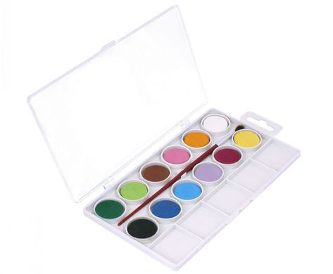 Набір акварельних фарб JOVI 12 кольорів в таблетованій сухій формі 22 мм + пензлик
