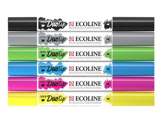 Набір маркерів акварельних двосторонніх ECOLINE DUOTIP Basic, 6 штук, Royal Talens