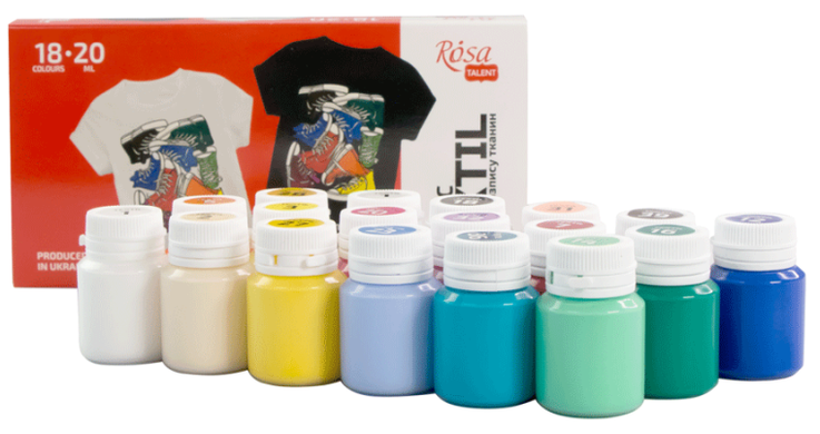 Набор красок для росписи тканей STYLE ROSA TALENT, 18 цветов 20 мл