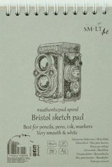 Альбом для ескізів на спіралі Authentic Bristol А5, 185 г/м2, 30 аркушів, білий, гладкий, Smiltainis