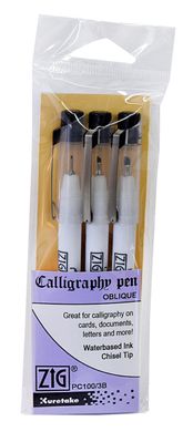 Набор ручек для каллиграфии ZIG Calligraphy Oblique Tip, 3 штуки, с скошенным наконечником, черные, Kuretake