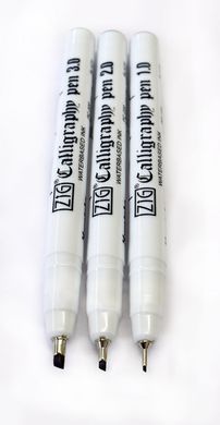 Набор ручек для каллиграфии ZIG Calligraphy Oblique Tip, 3 штуки, с скошенным наконечником, черные, Kuretake