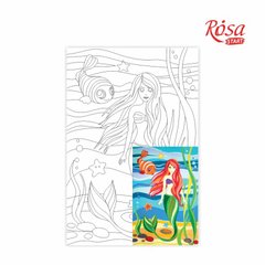 Полотно на картоні з контуром, Казкові герої №8 Русалонька, 20x30 см, бавовна, акрил, Rosa Start