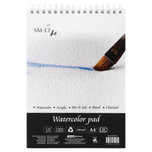 Альбом для акварели Watercolor pad, А4 21х29,7 см, 260г/м2, на спирали, среднее зерно, микроперфорация, 20 листов, Smiltainis