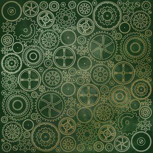 Бумага с тиснением Golden Gears, color Dark green aquarelle, 30,5x30,5 см, 200г/м&sup2;, фольгированая, односторонняя, лист, Fabrika Decoru