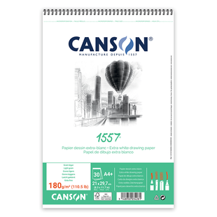 Альбом для рисунка на спирали 1557, А4, 21x29,7 см, 180 г/м2, 30 листов, белая бумага, Canson